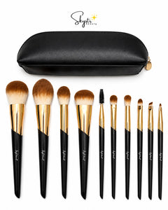 10-Piece Premium Makeup Brush Set with Elegant Travel Bag